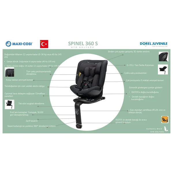 Maxi-Cosi Spinel 360° S Dönebilen Isofixli Authentic Black 0-36 Kg Oto Koltuğu - Görsel 3