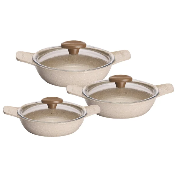 Thermoad Döküm Saplı Güveç Sahan Set 6 Parça Vizon 18cm-20cm-22cm - Görsel 5