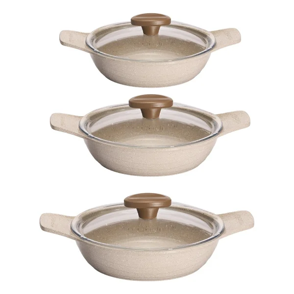 Thermoad Döküm Saplı Güveç Sahan Set 6 Parça Vizon 18cm-20cm-22cm - Görsel 4