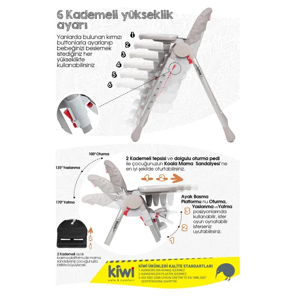 Kiwi Safe & Comfort Koala All İn One Mama Sandalyesi - Görsel 6