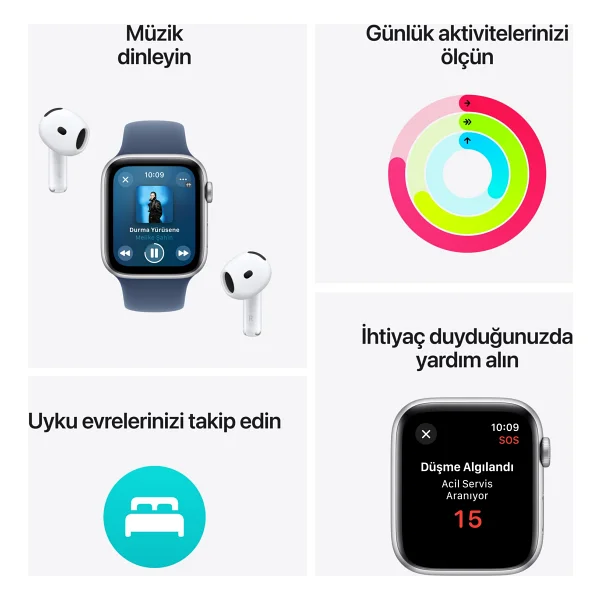 Apple Watch Se 2 2023 GPS + Cellular 40mm Gece Yarısı Alüminyum Kasa Ve Gece Yarısı Spor Kordon Akıllı Saat - Görsel 3