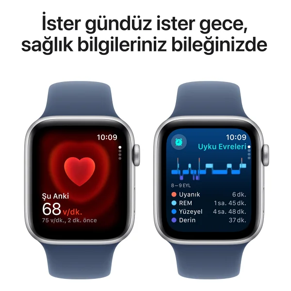 Apple Watch Se 2 2023 GPS + Cellular 44mm Gümüş Rengi Alüminyum Kasa Ve Kot Rengi Spor Kordon Akıllı Saat - Görsel 5