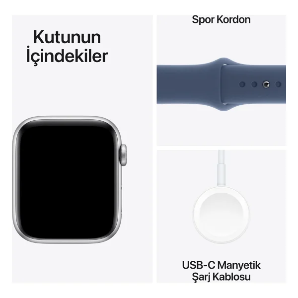 Apple Watch Se 2 2023 GPS + Cellular 44mm Gümüş Rengi Alüminyum Kasa Ve Kot Rengi Spor Kordon Akıllı Saat - Görsel 7