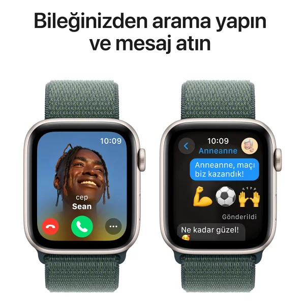 Apple Watch Se 2 2023 GPS + Cellular 44mm Yıldız Işığı Alüminyum Kasa Ve Göl Yeşili Spor Loop Kordon Akıllı Saat - Görsel 4