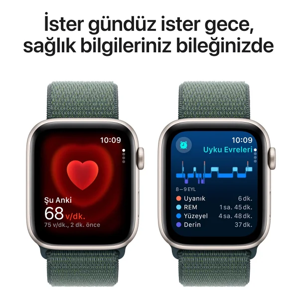 Apple Watch Se 2 2023 GPS + Cellular 44mm Yıldız Işığı Alüminyum Kasa Ve Göl Yeşili Spor Loop Kordon Akıllı Saat - Görsel 5