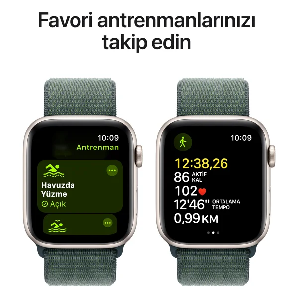 Apple Watch Se 2 2023 GPS + Cellular 44mm Yıldız Işığı Alüminyum Kasa Ve Göl Yeşili Spor Loop Kordon Akıllı Saat - Görsel 6