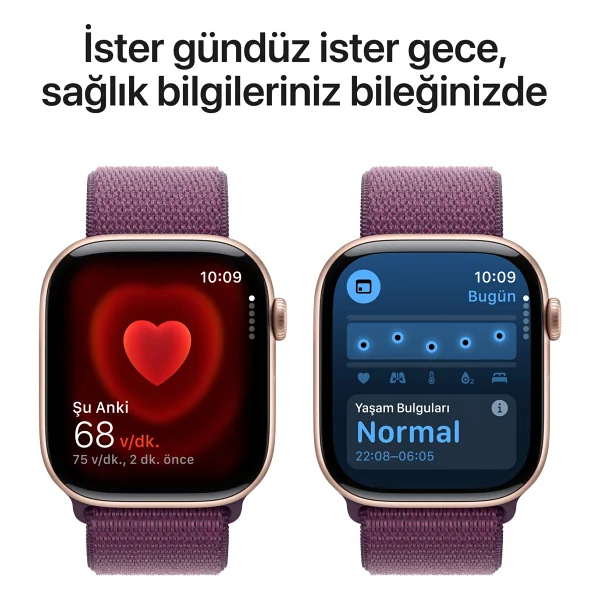 Apple Watch Series 10 GPS + Cellular 42mm Roze Altın Rengi Alüminyum Kasa Ve Kırmızı Erik Spor Loop Akıllı Saat - Görsel 5