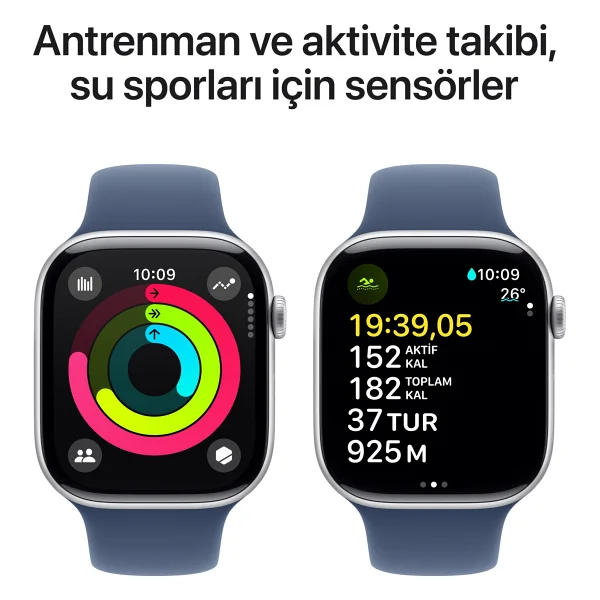 Apple Watch Series 10 GPS 46mm Gümüş Rengi Alüminyum Kasa Ve Kot Rengi Spor Kordon Akıllı Saat - Görsel 4