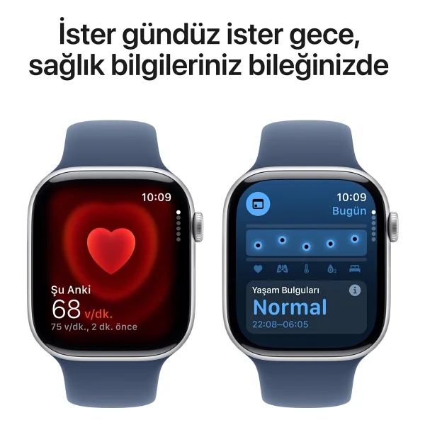 Apple Watch Series 10 GPS 46mm Gümüş Rengi Alüminyum Kasa Ve Kot Rengi Spor Kordon Akıllı Saat - Görsel 5