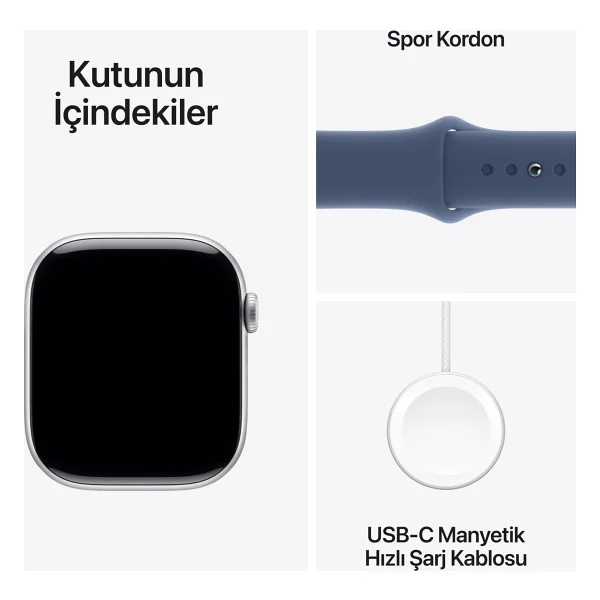 Apple Watch Series 10 GPS 46mm Gümüş Rengi Alüminyum Kasa Ve Kot Rengi Spor Kordon Akıllı Saat - Görsel 9