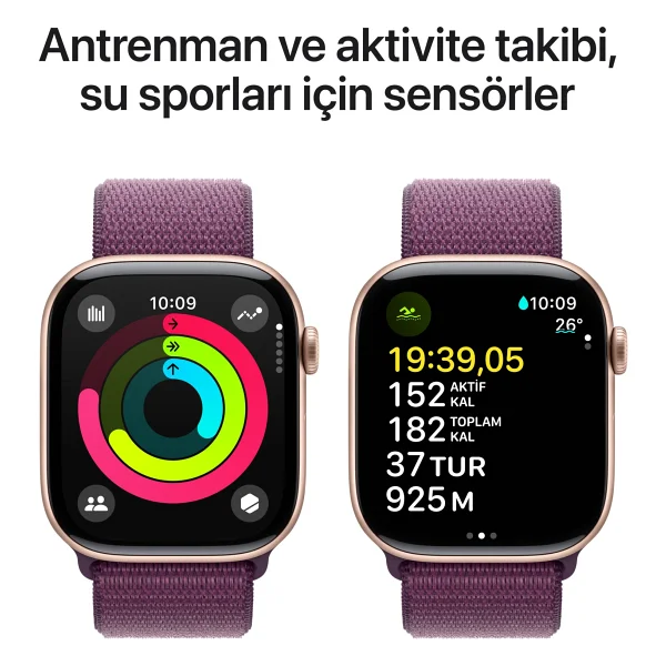 Apple Watch Series 10 GPS 46mm Roze Altın Rengi Alüminyum Kasa Ve Kırmızı Erik Spor Loop Kordon Akıllı Saat - Görsel 4