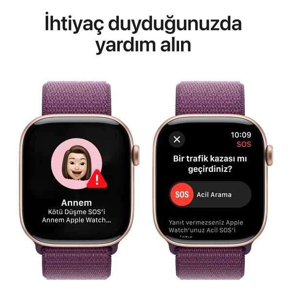 Apple Watch Series 10 GPS 46mm Roze Altın Rengi Alüminyum Kasa Ve Kırmızı Erik Spor Loop Kordon Akıllı Saat - Görsel 6