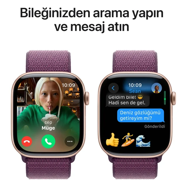 Apple Watch Series 10 GPS 46mm Roze Altın Rengi Alüminyum Kasa Ve Kırmızı Erik Spor Loop Kordon Akıllı Saat - Görsel 7