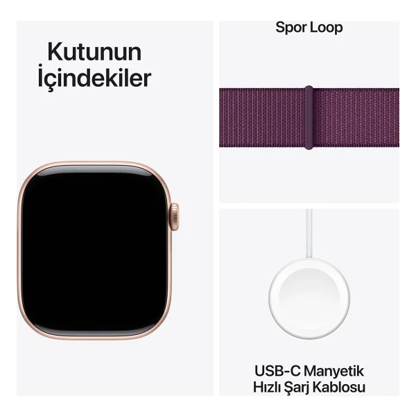 Apple Watch Series 10 GPS 46mm Roze Altın Rengi Alüminyum Kasa Ve Kırmızı Erik Spor Loop Kordon Akıllı Saat - Görsel 9