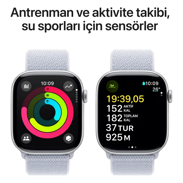 Apple Watch Series 10 GPS 46mm Gümüş Rengi Alüminyum Kasa Ve Bulut Mavisi Spor Loop Kordon Akıllı Saat - Görsel 4