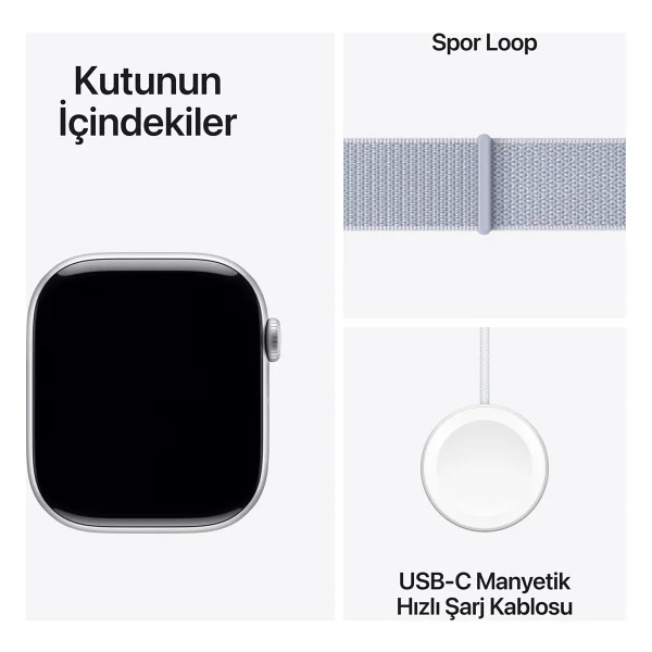 Apple Watch Series 10 GPS 46mm Gümüş Rengi Alüminyum Kasa Ve Bulut Mavisi Spor Loop Kordon Akıllı Saat - Görsel 9