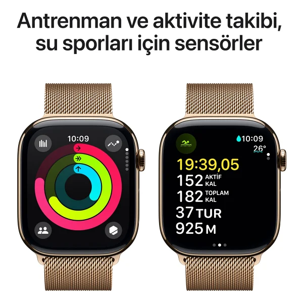 Apple Watch Series 10 GPS + Cellular 42mm Altın Rengi Titanyum Kasa Ve Altın Rengi Milano Loop Kordon Akıllı Saat - Görsel 4
