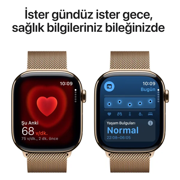 Apple Watch Series 10 GPS + Cellular 42mm Altın Rengi Titanyum Kasa Ve Altın Rengi Milano Loop Kordon Akıllı Saat - Görsel 5