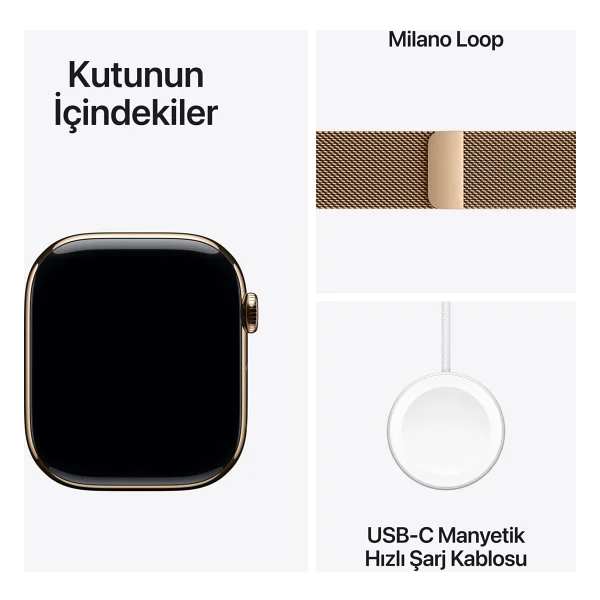 Apple Watch Series 10 GPS + Cellular 42mm Altın Rengi Titanyum Kasa Ve Altın Rengi Milano Loop Kordon Akıllı Saat - Görsel 9