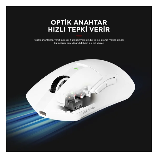 Rampage Zenith Pro 4K Beyaz Şarjlı Optik Kablolu/Kablosuz Oyuncu Mouse - Görsel 2