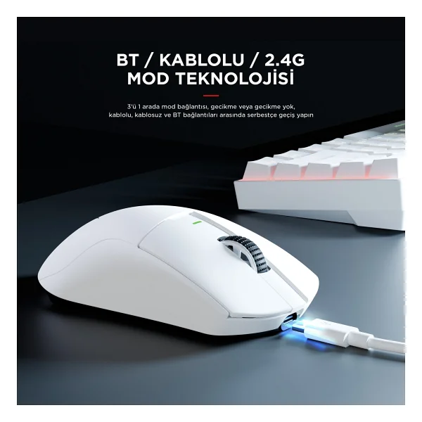 Rampage Zenith Pro 4K Beyaz Şarjlı Optik Kablolu/Kablosuz Oyuncu Mouse - Görsel 3