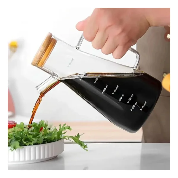 Bambu Kapaklı 900ml Borosilikat Cam Yağlık - Görsel 3