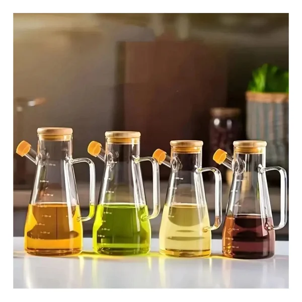 Bambu Kapaklı 900ml Borosilikat Cam Yağlık - Görsel 4