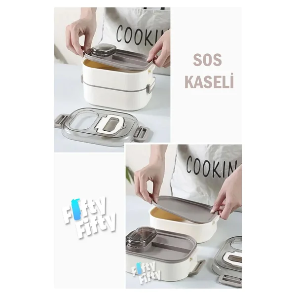 Vagonlife Bento 1450ml Lunchbox Yeni Koleksiyon Üç Katlı 5 Bölmeli Çelik Sefer Tası Yemek Kutusu Yeşil - Görsel 6