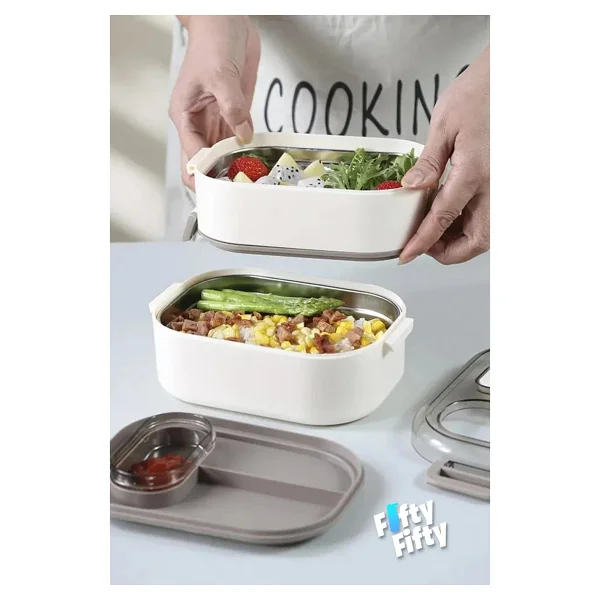 Vagonlife Bento 1450ml Lunchbox Yeni Koleksiyon Üç Katlı 5 Bölmeli Çelik Sefer Tası Yemek Kutusu Yeşil - Görsel 7