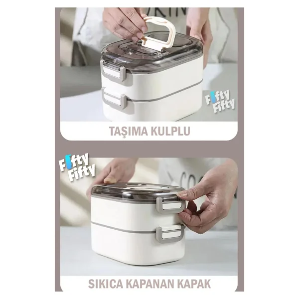 Vagonlife Bento 1450ml Lunchbox Yeni Koleksiyon Üç Katlı 5 Bölmeli Çelik Sefer Tası Yemek Kutusu Yeşil - Görsel 8