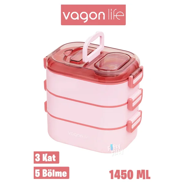 Vagonlife Bento 1450ml Lunchbox Yeni Koleksiyon Üç Katlı 5 Bölmeli Çelik Sefer Tası Yemek Kutusu Yeşil - Görsel 10
