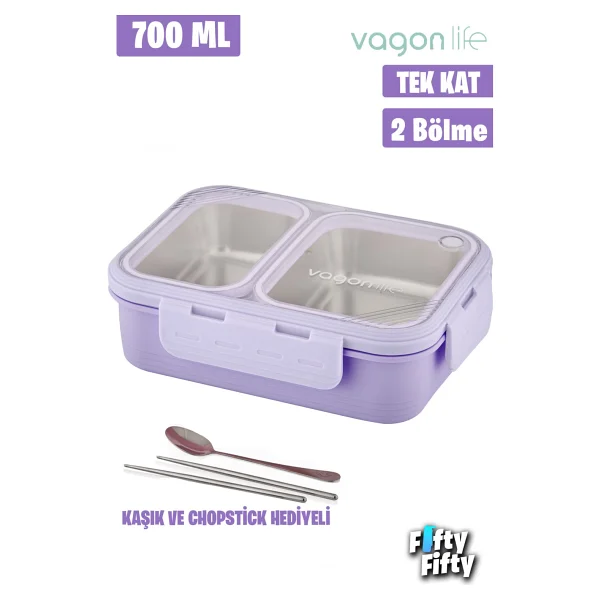 Vagonlife Vgn7096 Metal Kaşıklı 2 Bölmeli 700 Ml Çelik Yemek Kutusu - Görsel 10