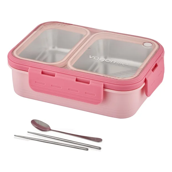 Vagonlife Vgn7096 Yeşil Metal Kaşıklı 2 Bölmeli 700 Ml Çelik Yemek Kutusu - Görsel 9