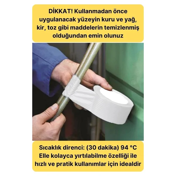 Svein Premium Çok Amaçlı Su Geçirmez Sızdırmaz Dayanıklı Izole Beyaz Tamir Bandı 48 Mm 10 Mt 1 Adet - Görsel 5