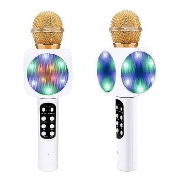 Tastech LED Işıklı Şarjlı Kablosuz Karaoke Mikrofon Bluetooth Hoparlör Ses Değiştirme Sd Kart USB Girişli - Beyaz - Görsel 7