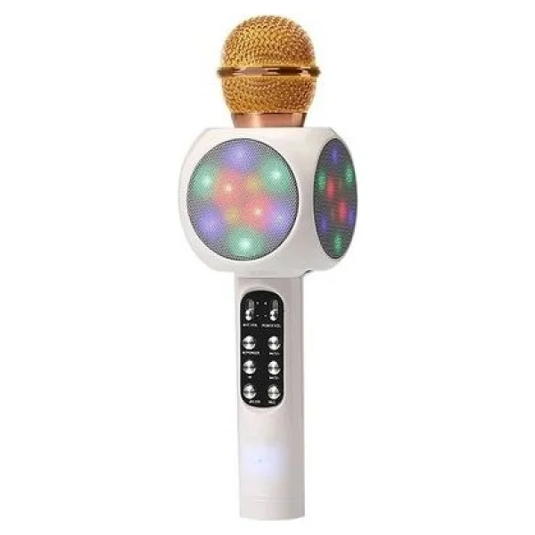 Tastech LED Işıklı Şarjlı Kablosuz Karaoke Mikrofon Bluetooth Hoparlör Ses Değiştirme Sd Kart USB Girişli - Beyaz - Görsel 3