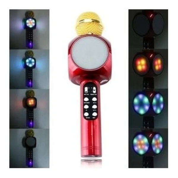 Tastech LED Işıklı Şarjlı Kablosuz Karaoke Mikrofon Bluetooth Hoparlör Ses Değiştirme Sd Kart USB Girişli - Beyaz - Görsel 8