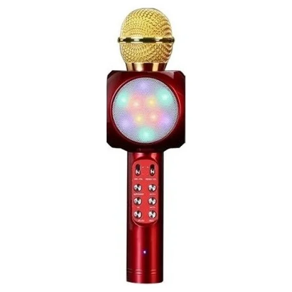 Tastech LED Işıklı Şarjlı Kablosuz Karaoke Mikrofon Bluetooth Hoparlör Ses Değiştirme Sd Kart USB Girişli - Kırmızı - Görsel 3