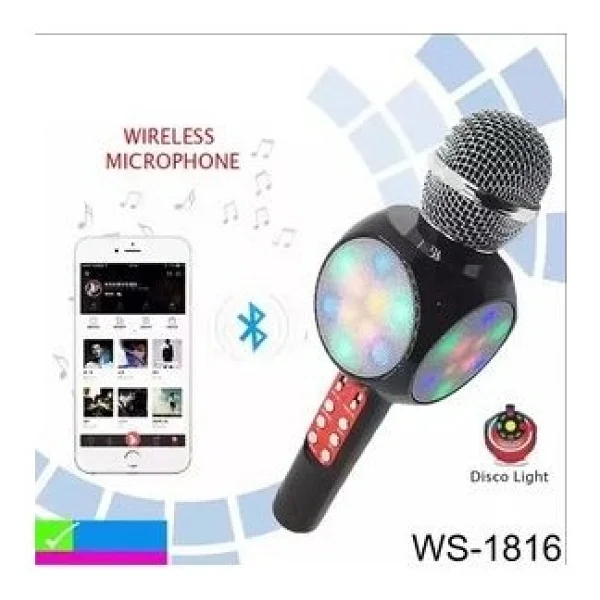 Tastech LED Işıklı Şarjlı Kablosuz Karaoke Mikrofon Bluetooth Hoparlör Ses Değiştirme Sd Kart USB Girişli - Siyah - Görsel 2