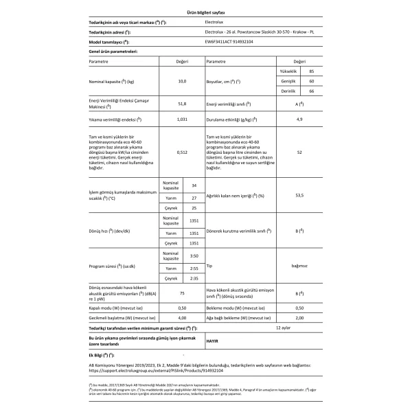Electrolux Ew6f3411act 1400 Devir 10 Kg Çamaşır Makinesi - Görsel 4