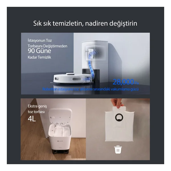 Ezviz Re4 Plus Çöp İstasyonlu Akıllı Robot Süpürge - Görsel 3