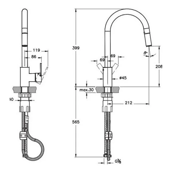 Artema Maestro A42162 Standart Pull Down Krom Mutfak Bataryası - Görsel 2