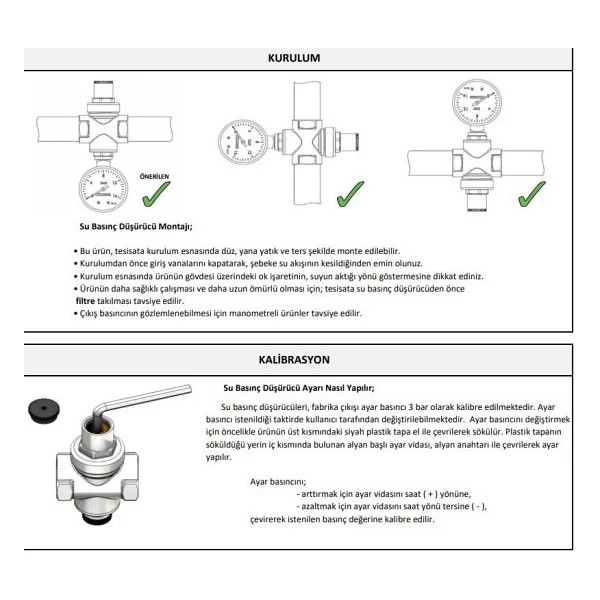 Case 3/4'' Minyon Serisi Rekorsuz Su Basınç Düşürücü Dn20 (Maks.16 Bar) - Water Pressure Reducer - 3/4" - Görsel 3