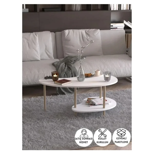 Peka Fasülye Orta Sehpa Ahşap Ayaklı Sehpa Iki Raflı Sehpa Dekoratif Sehpa Gazetelikli - Antrasit - Görsel 7