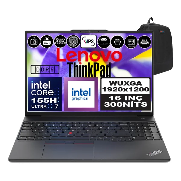 Lenovo Thinkpad E16 Gen2 Intel Core Ultra 7 155h DDR5 96gb 1tb SSD Intel AI Boost 16" Wuxga Ips Windows 11 Pro Taşınabilir Bilgisayar 21ma002utxp32 + Zetta Çanta - Görsel 8