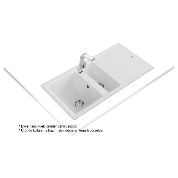 Teka Stone 60 B-Tg Tezgah Üstü 1.5 Gözlü Beyaz Granit Eviye - Görsel 3