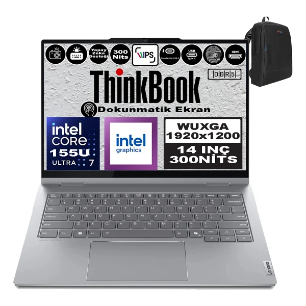 Lenovo Thinkbook 14 2-In-1 G4 Iml Intel Core Ultra 7 155u 64gb DDR5 4tb SSD 14" Dokunmatik Wuxga 300nıts Ips Windows 11 Home Taşınabilir Bilgisayar 21mx002vtrh24 + Zetta Çanta - Görsel 7