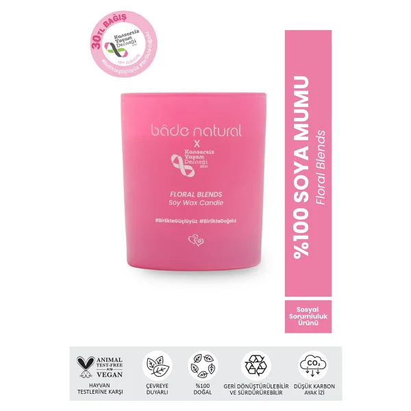 Bade Natural Soya Mumu Floral Blends %100 Doğal Ve Vegan - 1 Adet - Pembe - Görsel 6