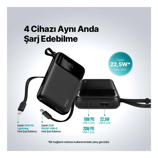Ttec Recharger Pro Lcd 2bb215 22.5 W 10000 mAh Hızlı Şarj Powerbank - Görsel 3