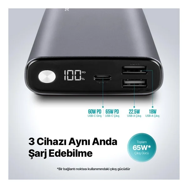 Ttec 2bb216ug Recharger Pro Lcd 65 W 15000 mAh Hızlı Şarj Powerbank - Görsel 9
